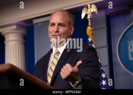 Acting Commissioner of Customs and Border Protection Mark Morgan speaks to the press during a briefing in the James S. Brady Briefing Room at the White House in Washington, DC, U.S. on September 9, 2019. Credit: Stefani Reynolds/CNP | usage worldwide Stock Photo