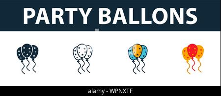 Party Balloons icon set. Four elements in diferent styles from party icon icons collection. Creative party balloons icons filled, outline, colored and Stock Vector