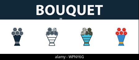 Bouquet icon set. Four elements in diferent styles from party icon icons collection. Creative bouquet icons filled, outline, colored and flat symbols Stock Vector