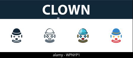 Clown icon set. Four elements in diferent styles from party icon icons collection. Creative clown icons filled, outline, colored and flat symbols Stock Vector