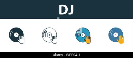 Dj icon set. Four elements in diferent styles from party icon icons collection. Creative dj icons filled, outline, colored and flat symbols Stock Vector
