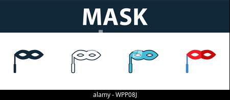 Mask icon set. Four elements in diferent styles from party icon icons collection. Creative mask icons filled, outline, colored and flat symbols Stock Vector