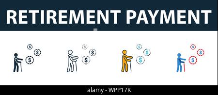 Retirement Payment icon set. Four elements in diferent styles from personal finance icons collection. Creative retirement payment icons filled Stock Vector