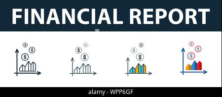 Financial Report icon set. Four elements in diferent styles from personal finance icons collection. Creative financial report icons filled, outline Stock Vector