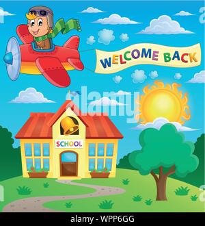 School building banner with text Welcome back to school Stock Vector ...