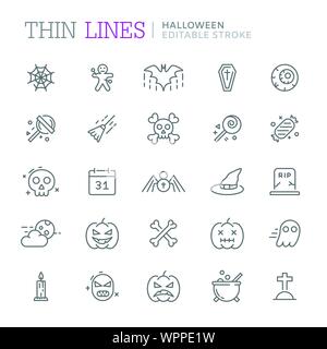 Collection of halloween related line icons. Editable stroke Stock Vector