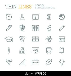 Collection of school related line icons. Editable stroke Stock Vector