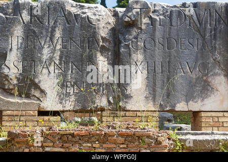 Fragment of old inscription on stone in Forum Romanum. Rome. Italy. Stock Photo