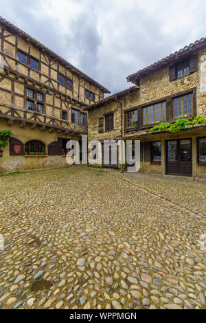 View of the main square, in the medieval village Perouges, Ain department, France Stock Photo