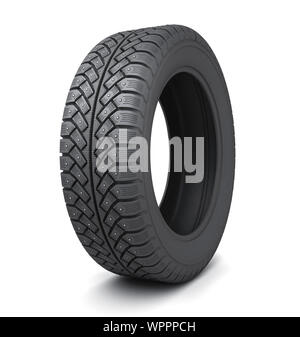 One snow tire car on white background. 3d illustration Stock Photo