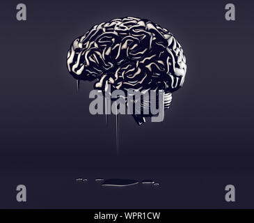 3d illustration of human brain made of oil, concept of petroleum mania Stock Photo