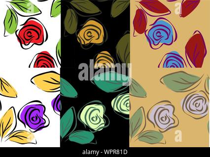 Beautiful watercolor invitation template with flowers rose. Rose vector icon. Floral seamless pattern. Vintage floral pattern. Creative line-art set Stock Vector