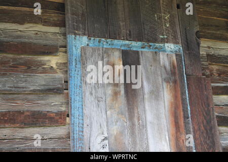 Old Rustic Wooden Blue Trim Door Stock Photo