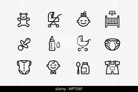 Baby products icon set. Childhood, child symbol. Vector illustration Stock Vector
