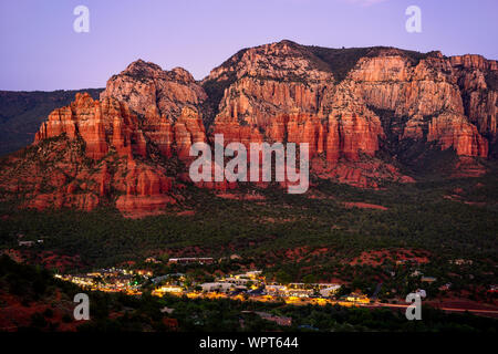 Sedona, Arizona red rocks with city lights Stock Photo