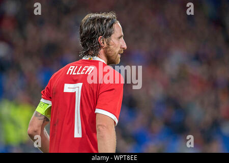 Cardiff, UK. 09th Sep, 2019. Cardiff - UK - 6th September : Wales v Belarus Friendly match at Cardiff City Stadium. Wales football Captain Joe Allen. Editorial use only Credit: Phil Rees/Alamy Live News Stock Photo