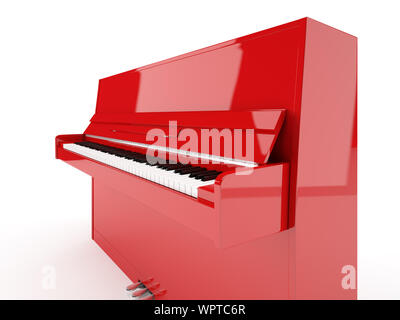 Red classical upright piano isolated on white Stock Photo