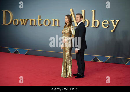 London, UK. 09th Sep, 2019. London - England - Sep 9: Jessica Blair Herman and Allen Leech attend the 'World Premiere Of Downton Abbey' in Leicester Square, London, UK on the 9 September 2019. Gary Mitchell/Alamy Live News Stock Photo