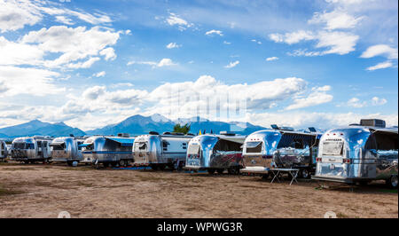 Airstream camping trailers at the Vintage Airstream Club Rocky Mountain Rally Stock Photo