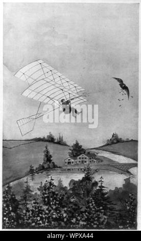 Man aloft in glider, shooting at bird Stock Photo