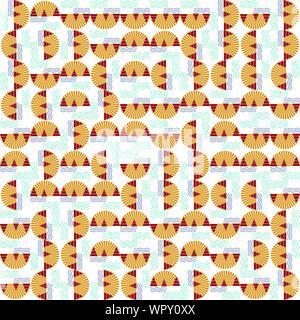 Abstract truchet pattern with geometric shapes for horizon,water and mountains. Stock Vector