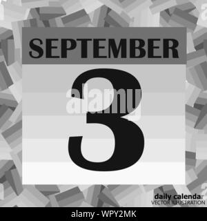 September 3 icon. For planning important day. Banner for holidays and special days. Vector illustration in black and white colors. Stock Vector