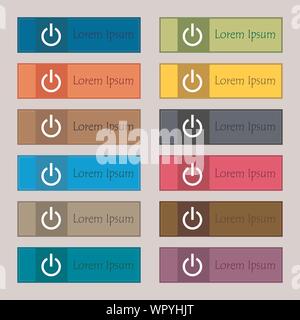 Power icon sign. Set of twelve rectangular, colorful, beautiful, high-quality buttons for the site. Vector Stock Vector