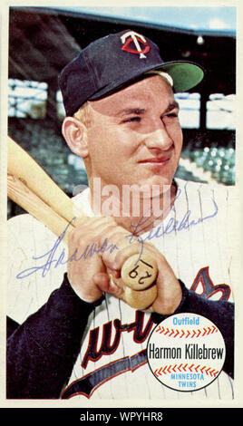 Autographed 1960's era  baseball card of Hall of fame player Harmon Killebrew with the Minnesota Twins. Stock Photo