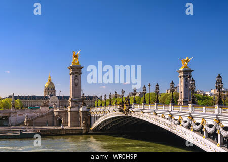 Paris France city skyline at Seine River with Pont Alexandre III bridge