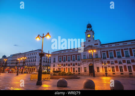 Madrid Spain, night city skyline at Puerta del Sol square Stock Photo