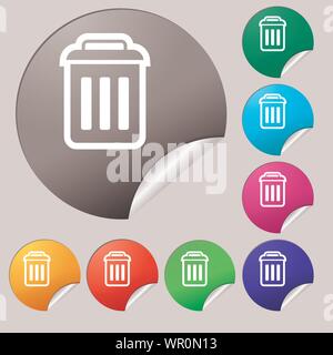 the trash icon sign. Set of eight multi colored round buttons, stickers. Vector Stock Vector