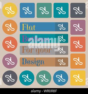 elevator, Escalator, Staircase icon sign. Set of twenty colored flat, round, square and rectangular buttons. Vector Stock Vector
