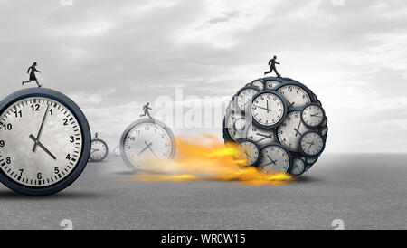 Managing time success as a business management concept as a group of businesspeople in a race to win with 3D illustration. Stock Photo