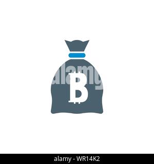 Money Bag with Bitcoin related vector glyph icon. Stock Vector