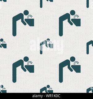 drinking fountain icon sign. Seamless pattern with geometric texture. Vector Stock Vector