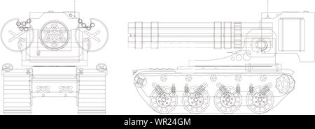 Drawing a self-propelled heavy machine gun Stock Vector