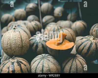 Muskmelons For Sale At Market Stall