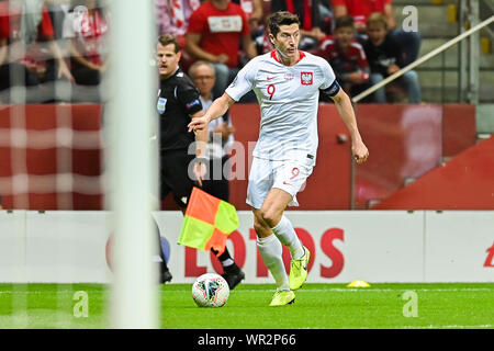 Warsaw, Poland. 09th Sep, 2019. Robert Lewandowski from Poland seen in action during the Euro 2020 Qualifiers (Group G) match between Poland and Austria.(Final score; Poland 0:0 Austria) Credit: SOPA Images Limited/Alamy Live News Stock Photo