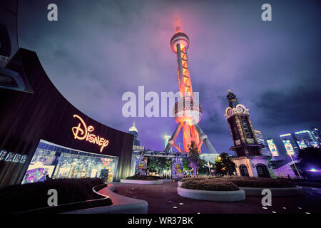 Shanghai, China. 04th Sep, 2019. A view towards Oriental Pearl Tower from Disney China Flagship store in Shanghai. Credit: SOPA Images Limited/Alamy Live News Stock Photo