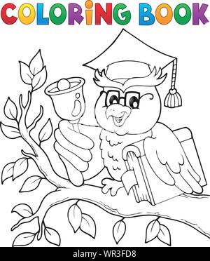 Coloring book owl teacher theme 1 Stock Vector