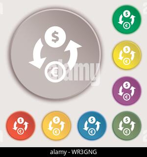 Currency exchange icon sign. Symbol on eight flat buttons. Vector Stock Vector