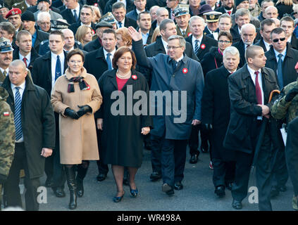 11. 11. 2013 Warsaw, Poland. Pictured: Ewa Kopacz, Anna Komorowska, Bronislaw Komorowski Stock Photo