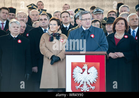 11. 11. 2013 Warsaw, Poland. Pictured: Ewa Kopacz, Anna Komorowska, Bronislaw Komorowski Stock Photo