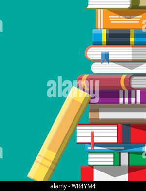Pile of books. Reading education, e-book, literature, encyclopedia. Vector illustration in flat style Stock Vector