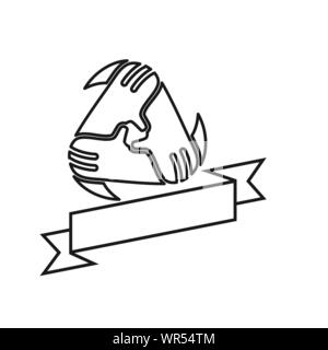 Triangle hand ribbon Commitment Teamwork Together Outline Logo Stock Vector