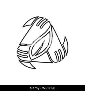 leaf hand triangle Commitment Teamwork Together Outline Logo Stock Vector