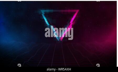Triangle glitch effect in space laser grid with blue and pink glows and ...