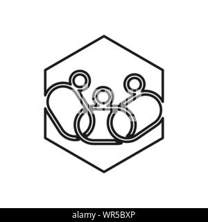 Hexagonal Chain people Commitment Teamwork Together Outline Logo Stock Vector