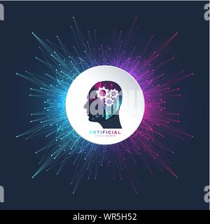 Artificial intelligence logo vector icon AI banner. Cloud computing concept. Data mining, neural network and machine learning programming. Technology Stock Vector