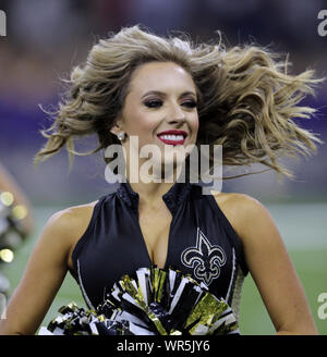 New Orleans, United States. 09th Sep, 2019. A New Orleans Saints cheerleader entertains the crowd during the game with the Houston Texans at the Louisiana Supedome in New Orleans on Monday, September 9, 2019. Photo by AJ Sisco/UPI Credit: UPI/Alamy Live News Stock Photo
